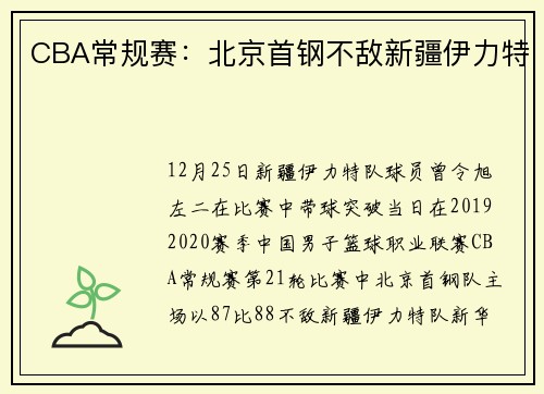 CBA常规赛：北京首钢不敌新疆伊力特
